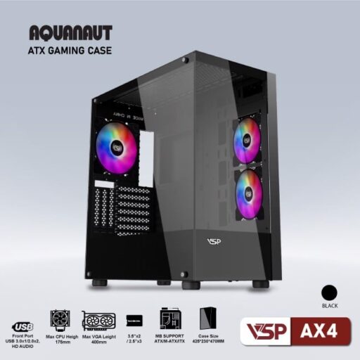 Thùng Máy Case Vsp Aquanaut Ax4 | Atx, Trắng / Đen