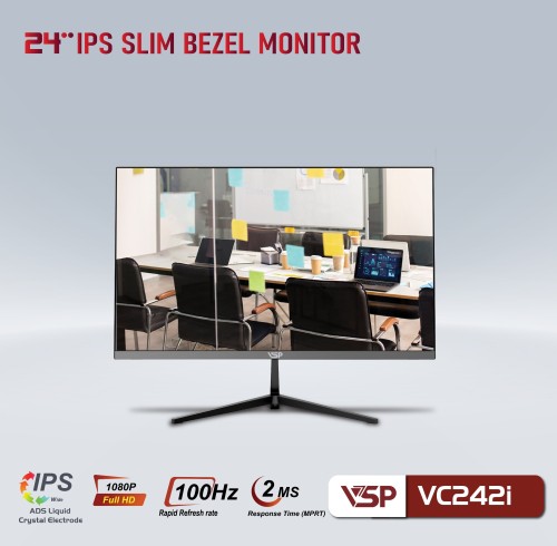 Màn hình 24 inch VSP VC242i phẳng tràn viền Đen (FHD, IPS, 100Hz, 2Ms)